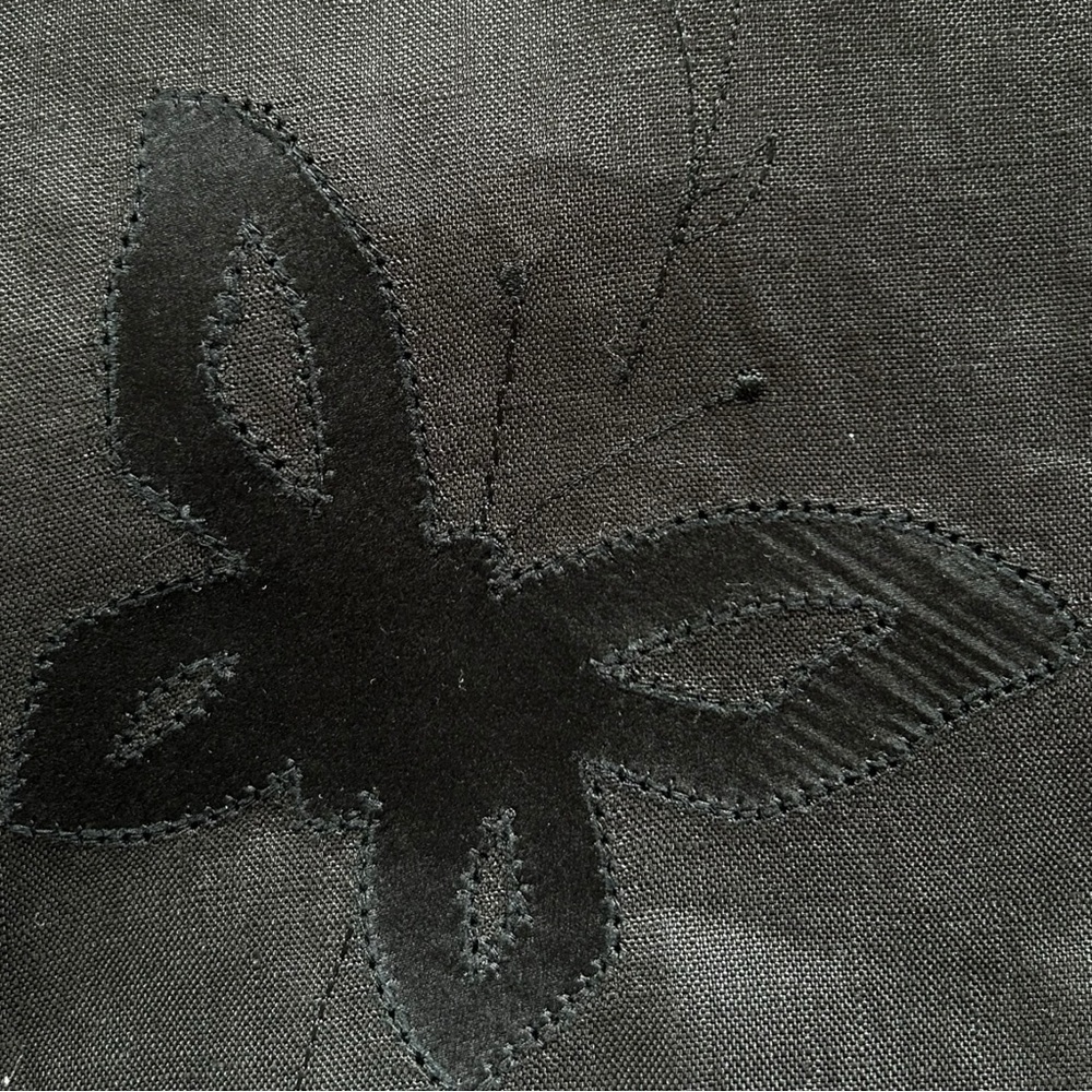 4/$20 Vintage David Dart Linen Black Button Front Butterfly Inset Jacket Top - Picture 3 of 7